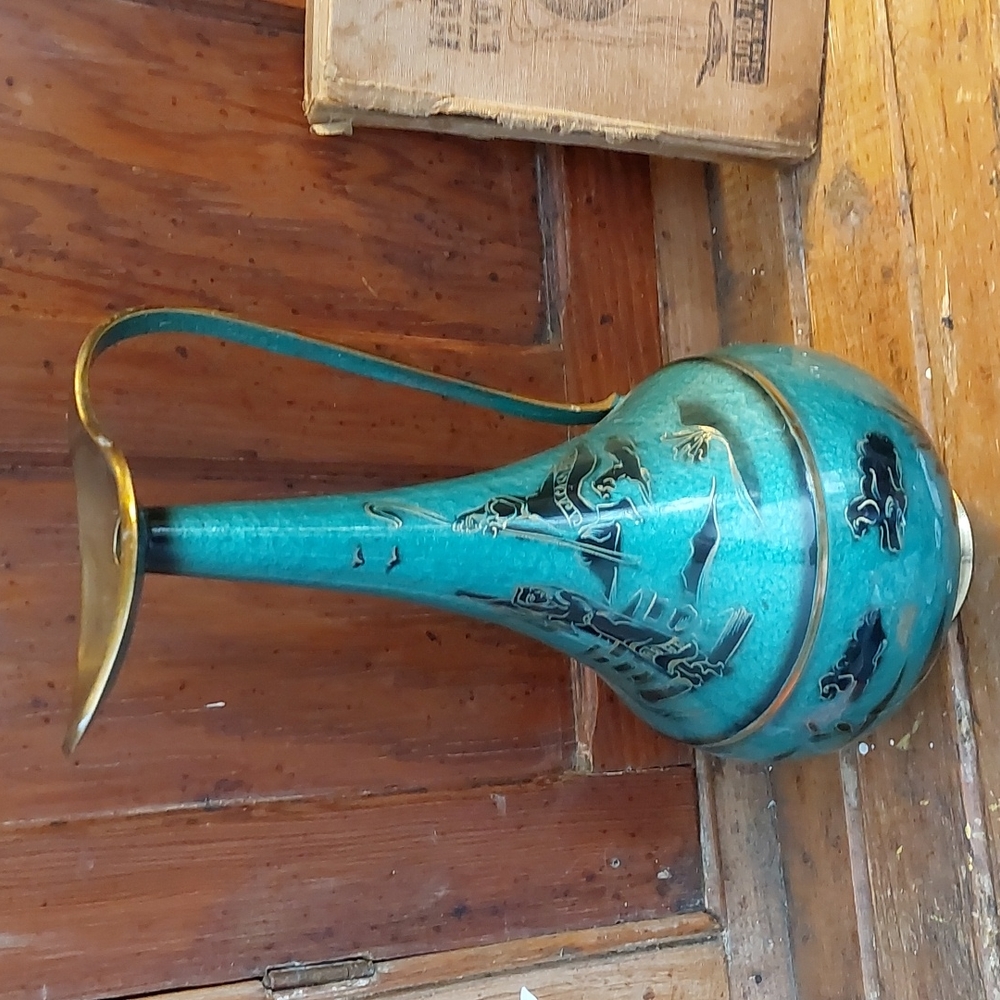 Beautiful brass and enamel pitcher, vintage